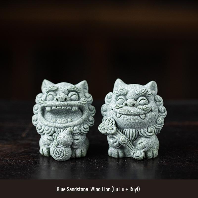 Small Fengshiye Chinese Stone Lion Pair: Desktop Mascot and Creative Tea Pet Ornament for Bonsai and Fish Tank Décor