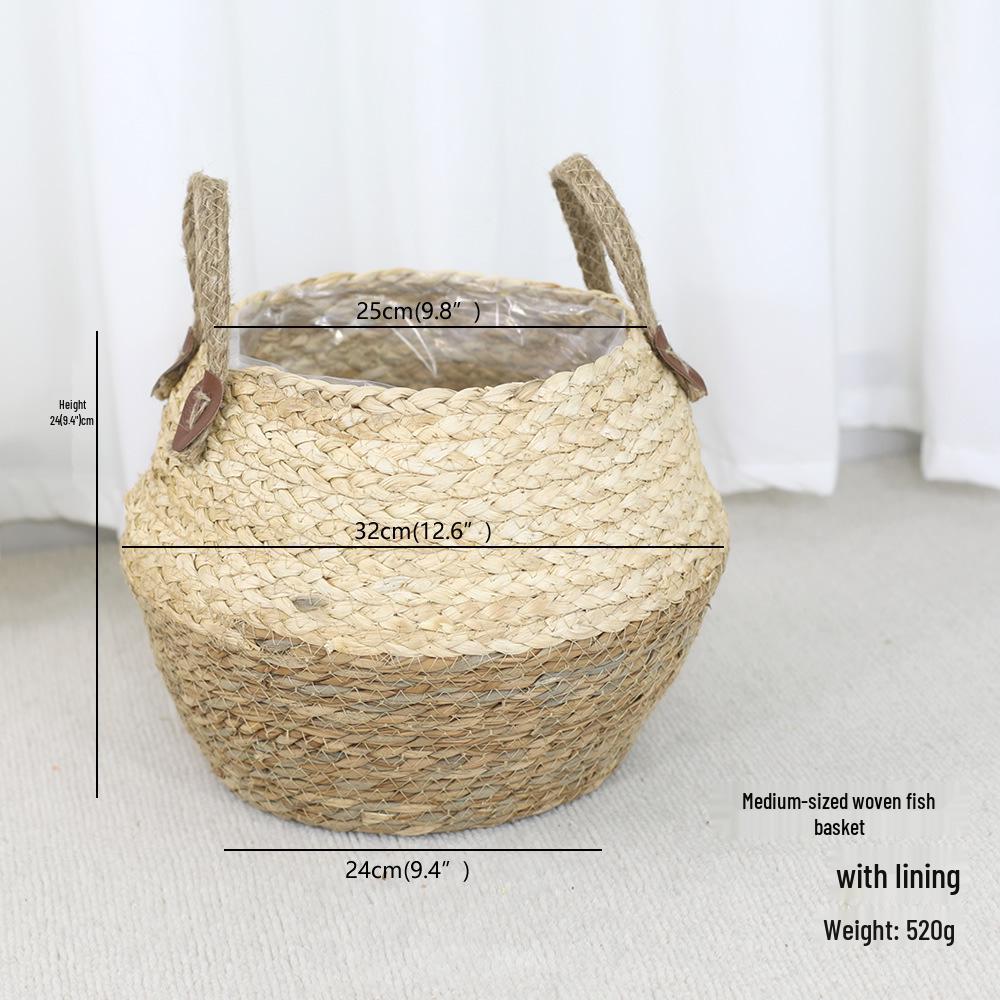 Rattan Woven Flower Basket: Hand-Held Green Plant & Flower Pot, Living Room Decoration & Storage Solution.