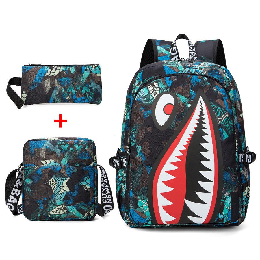 Color Shark Student Lightweight Waterproof School Bag Printing Large Capacity Personalized Cartoon Fashion Shoulders