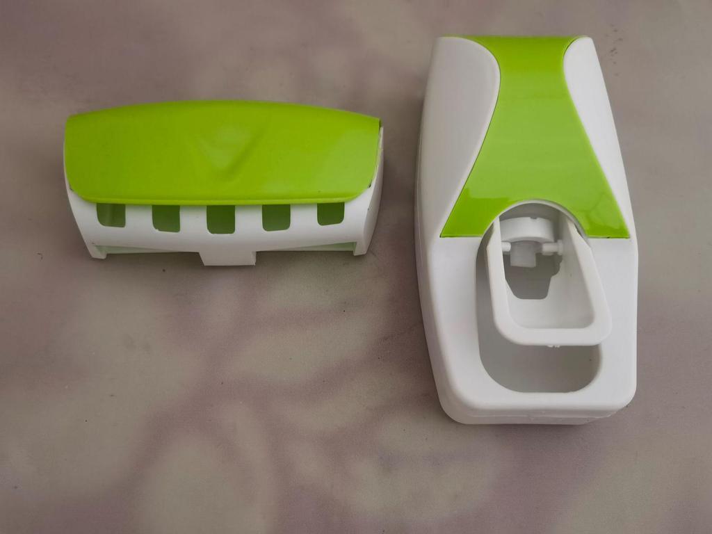 Korean Automatic Toothpaste Dispenser Set with Five-Slot Toothbrush Holder and Touch-Activated Squeezer - English Packaging