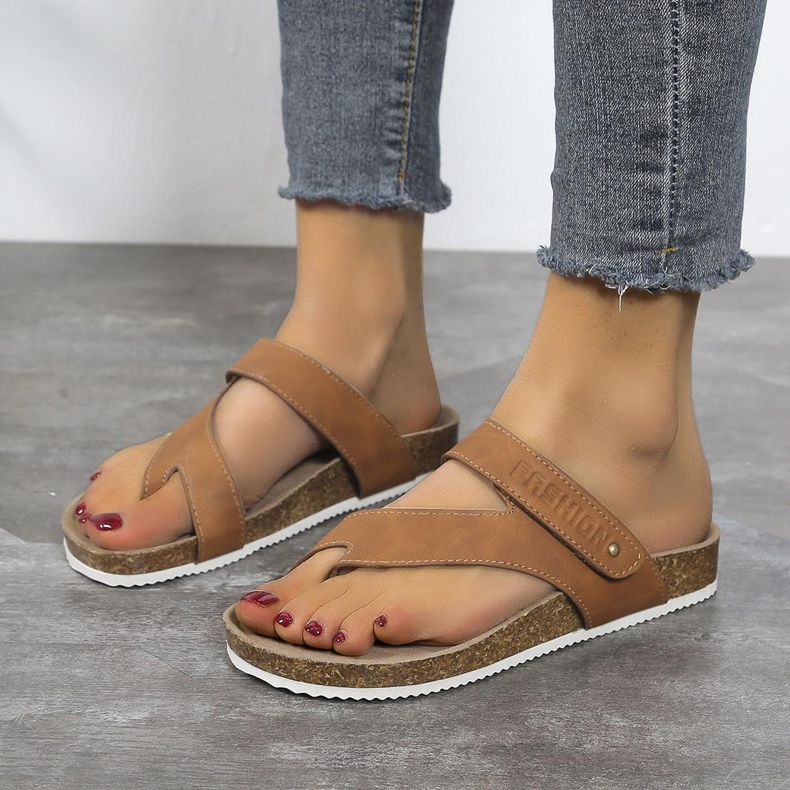 

New new fashionable and versatile outer wear non-slip cork cover toe pinch beach women s shoes 43 хаки