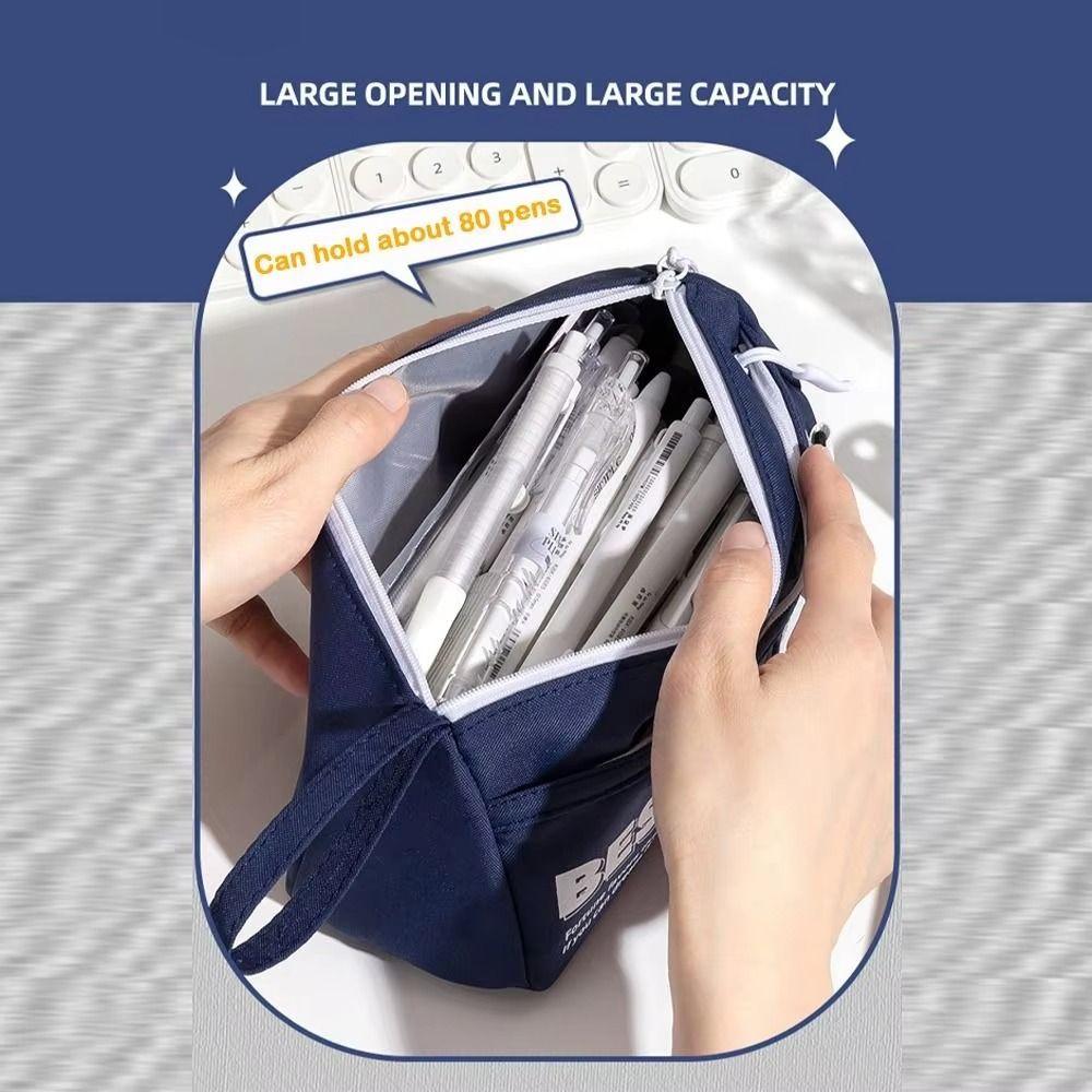 Canvas 2 Layers Pencil Case Organizer Triangular Pencil Case Zipper Pen Bag  Student Learning