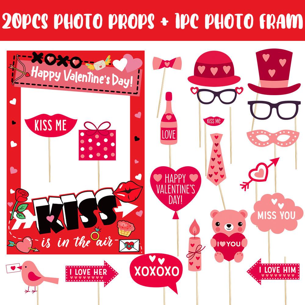 Photo Valentines Day Booth Decor Kit With Paper Frames For Kids Adults Fun Photo