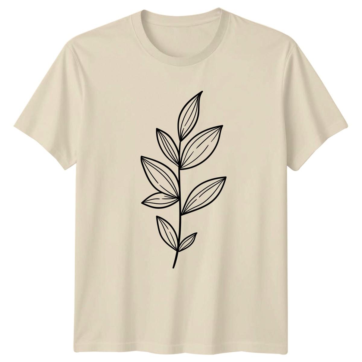Minimalist Botanical Leaf Branch Design T-Shirt Foliage Line Art Plants Birthday XXL