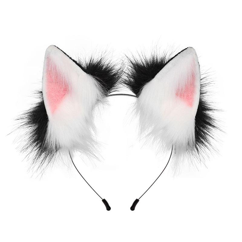 

Плюшевый ободок на голову с ушками животного ручной работы, плюшевое платье, ободок с волчьими ушками для косплея, аксессуары для волос «одинокий волк»