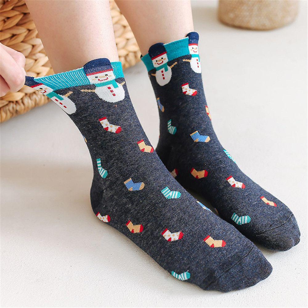Women Multi-Color Xmas Gifts Winter Warm Stereoscopic Christmas Socks Cotton