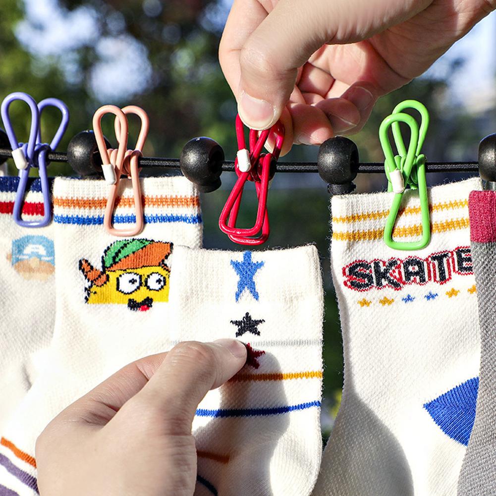 Varal Portátil com 12 Pregadores Coloridos, Varal à Prova de Vento Retrátil Elástico para Quintal, Varanda