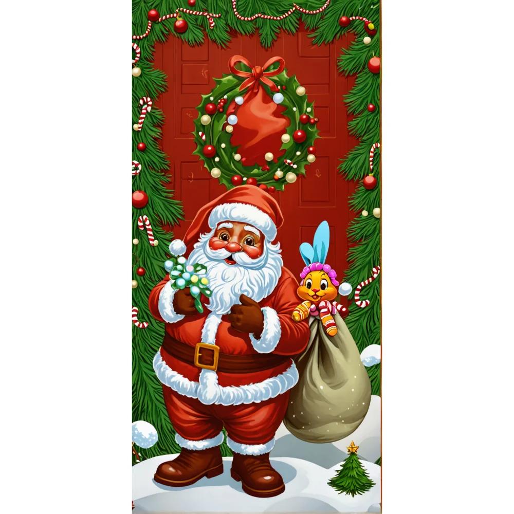 Christmas Door Cover Decoration Santa Claus Elk Open Door Welcome Christmas Background Indoor Outdoor Porch Banner Party