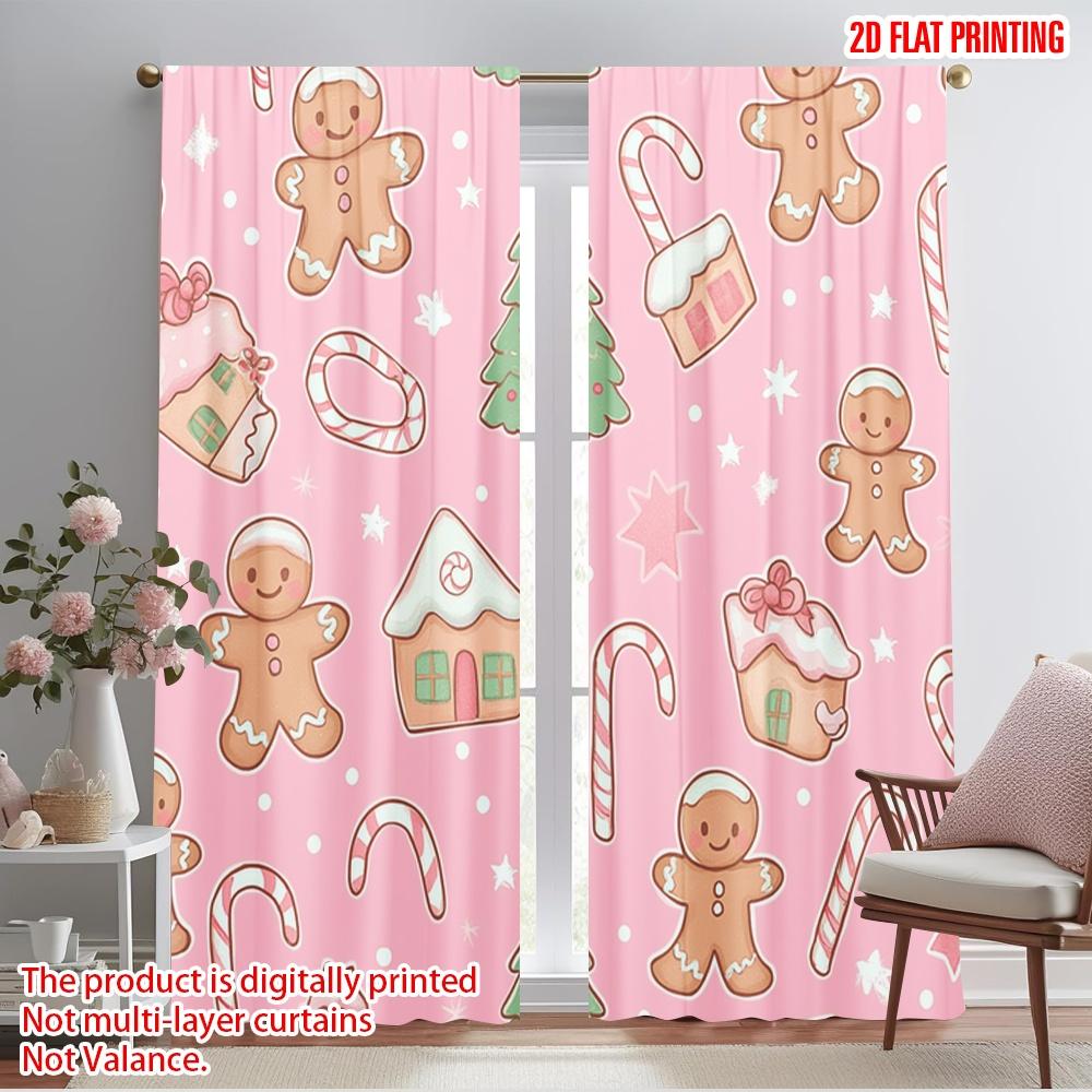 2pcs,2D Plane Printing Contemporary Curtains Gingerbread Christmas Candy (3) Durable Polyester (without Rod) Holiday Perfect for