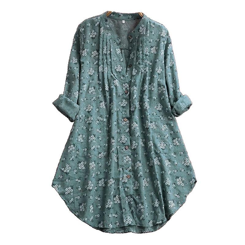Floral Blouse Shirt Women's Spring Summer Loose Casual Shirt Printed Mid Length Top Fragmented Shirt