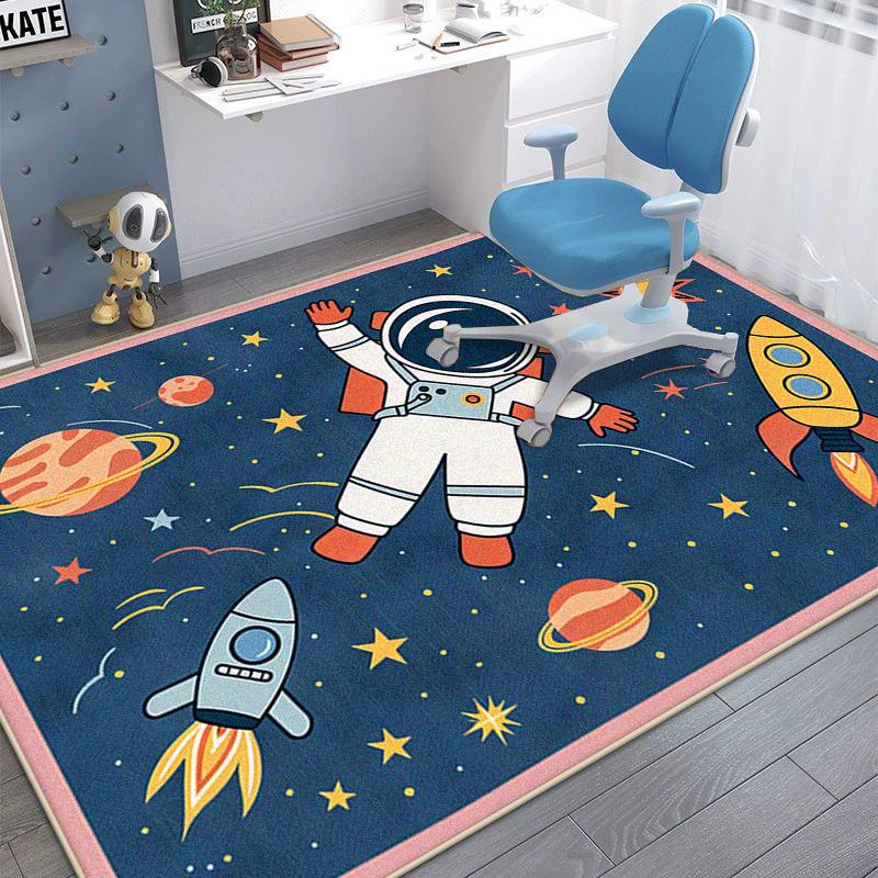 Astronaut Bedroom Chair Mat Cartoon Decoration Fluffy Plush Carpet for Living Room Large Area Gaming Room Non-slip Rugs Washable
