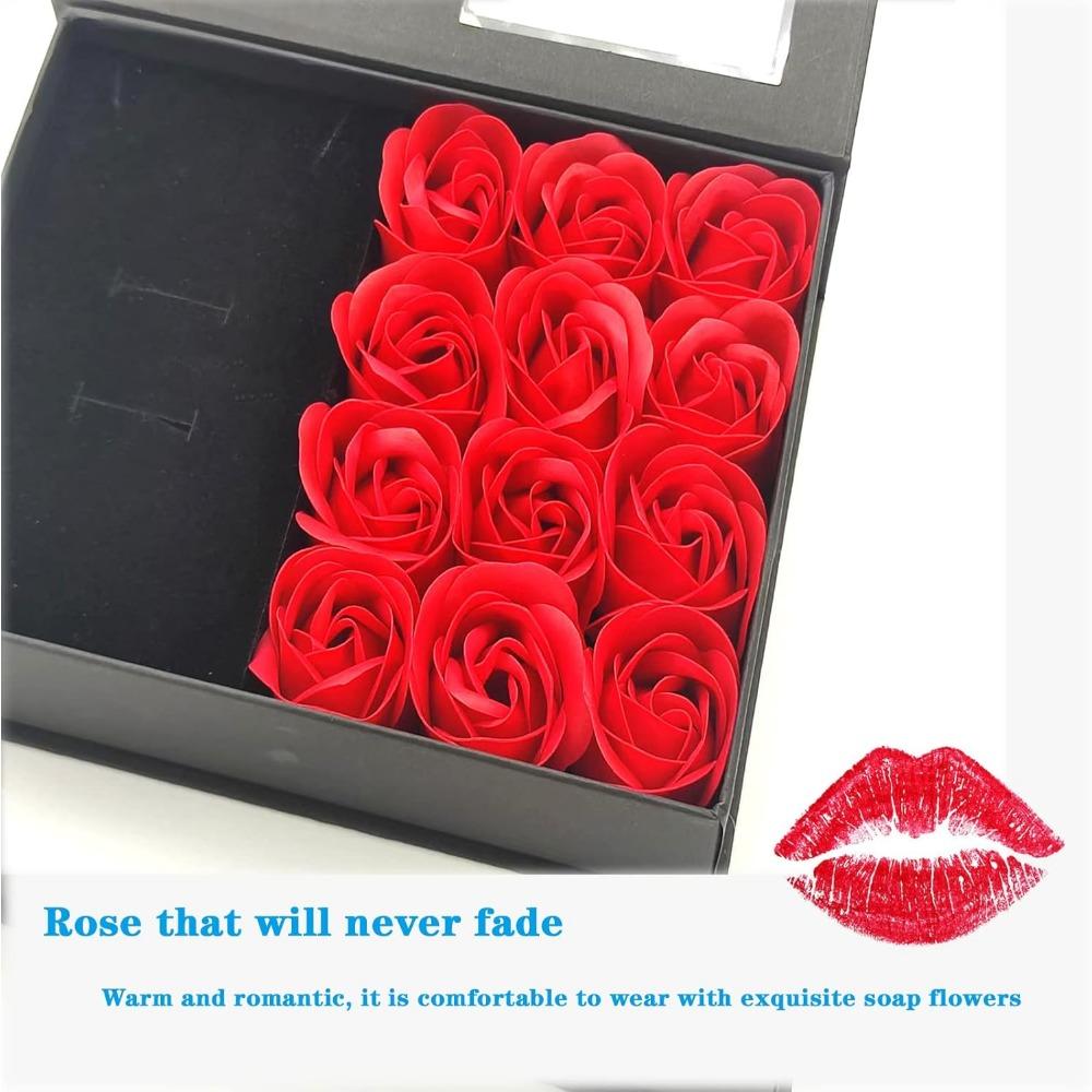 Jewelry Gift Box with Lids, Preserved Rose Jewelry Set Gift Box, Velvet Romantic Valentines Packaging Box with 12 Roses for Valentines Day Mothers Day