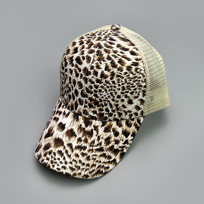 Cross Ponytail Bronzing Print Leopard Print Baseball Cap Women'S Fashion Sunshade Breathable Cap