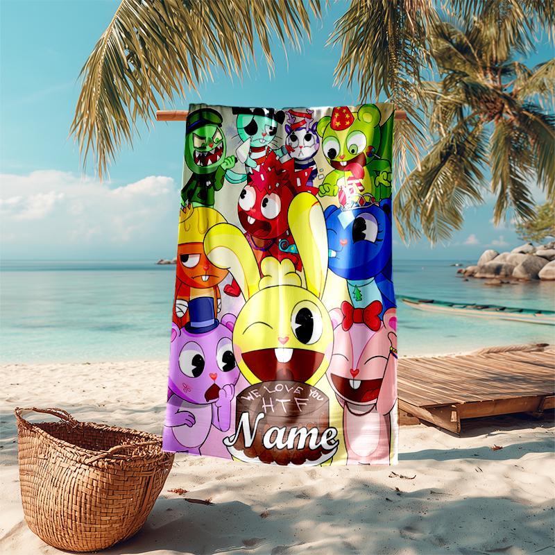 Personalized customized proof beach towel with Happy Tree Friends pattern - soft, absorbent,quick-drying,perfect swimming,camping&bathing