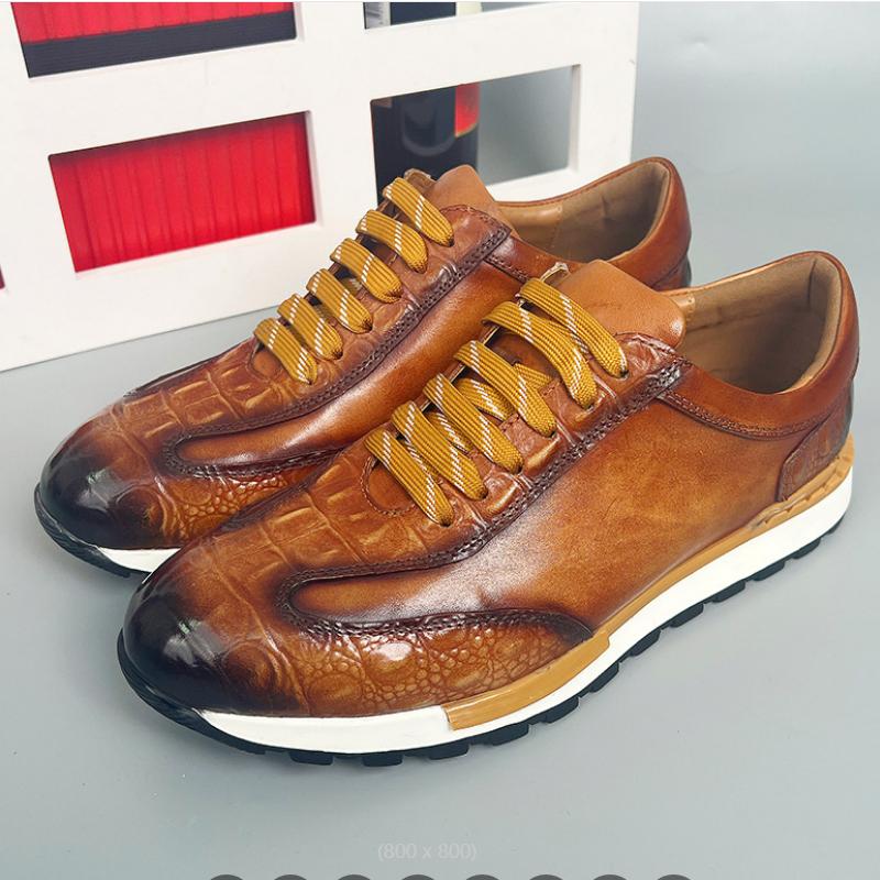 

Men s Oxford Sneaker Cow Genuine Leather Crocodile Pattern Man Shoes Lace-Up Business Office Casual Male Footwear b16 46