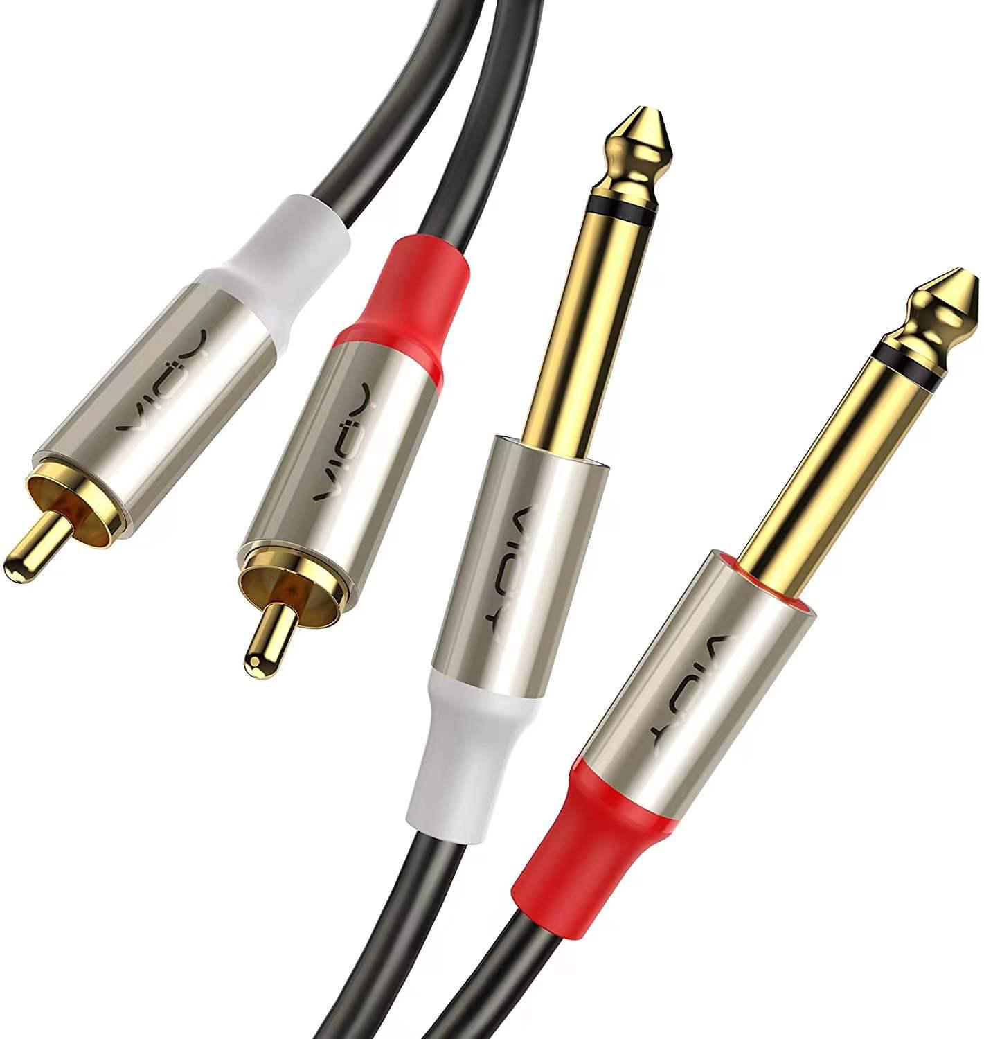 

2RCA to Dual 6.35mm Red/White Audio Cable for Pedal, Amplifier, Mixer & Instrument Peripherals Fluorescent Gray - 2M