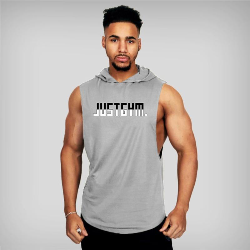 Sommer Fitness Tank Top Männer Lose Mit Kapuze Ärmellose Täglichen Mode Brief Gedruckt