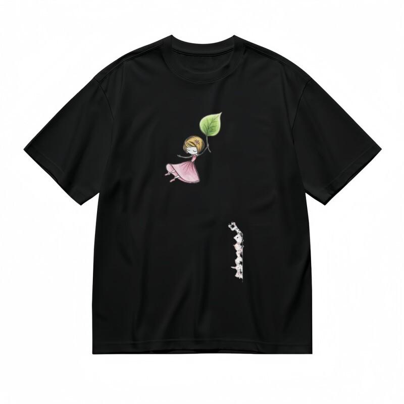 Women's Classic T-Shirt Pink Dress Cartoon Character and Holstein Motif Tee