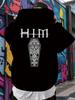 Gothic Grave Robe Hoodie - Black Hooded Sweatshirt with Intricate White Cross & Letter Print