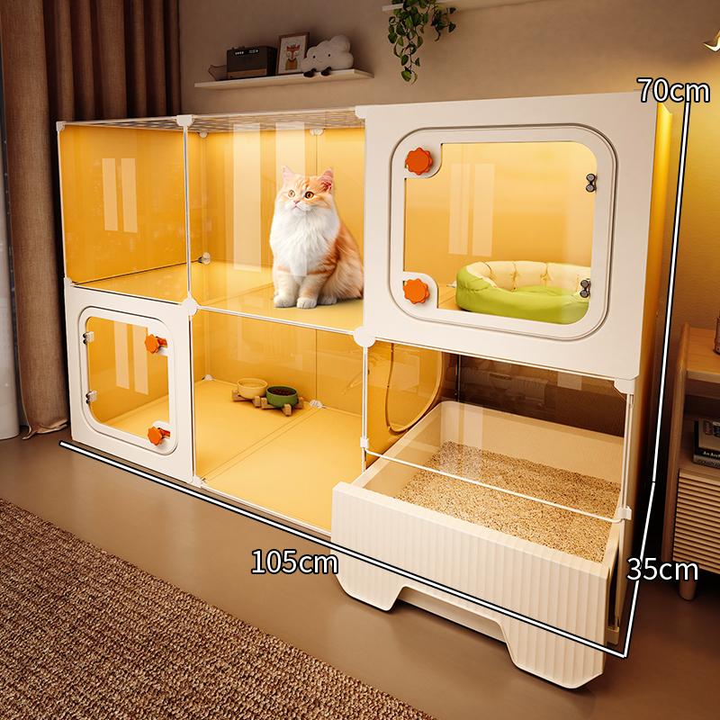 Hochsicht-Katzenkäfig All-in-One Katzenklo-System Indoor Einraum-Ein-Wohnzimmer-Aufbau Katzenwelpenhaus Heimtier-Wohnsitz-Lösung