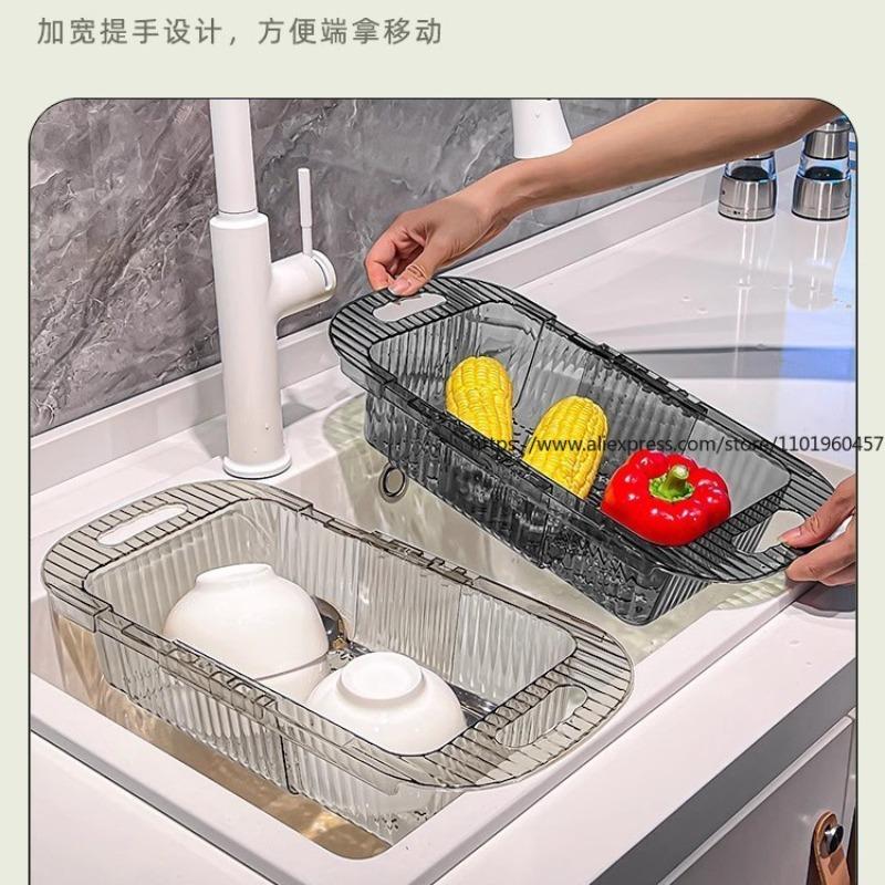 Retractable Drain Basket Multi-Use for Kitchen Washing Vegetables Sink Filter Living Room Fruit Plate Home Drainage Basket