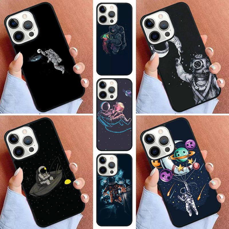 Space Astronaut Illustration Phone Case For iPhone 17 Air 11 12 13 14 15 16 Pro Max Cover For iPhone 17 Air Max Plus