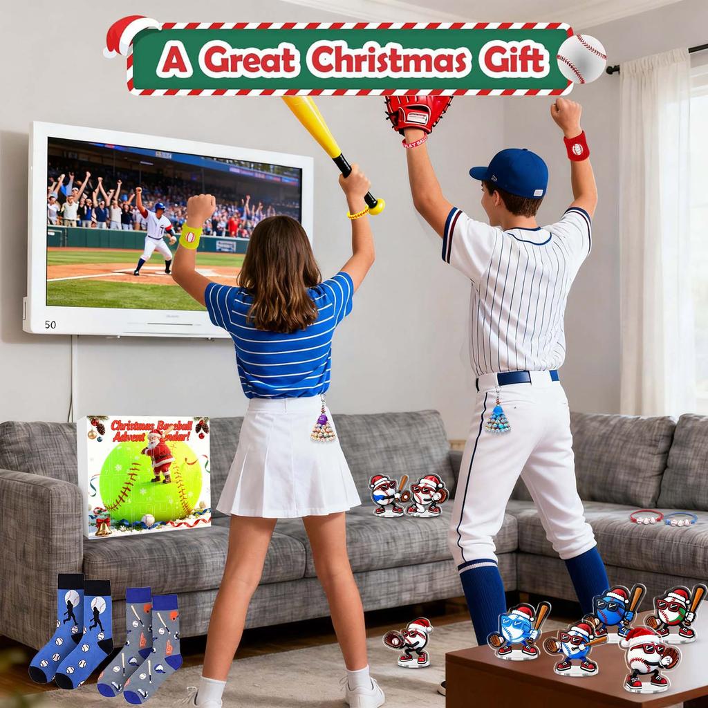 23d Christmas Advent Calendar, Baseball Toys For Kids And Teens, Surprise Gift Boxes For Boys, Girls, And Teens, Baseball Accessories And Decorations