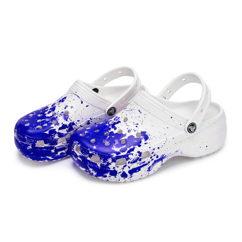 Crocs Classic Clog 811 Made Ice Clog Live Special Shoe Box Fluid Ink Splash Comfortable Hole Shoes Women's White Blue