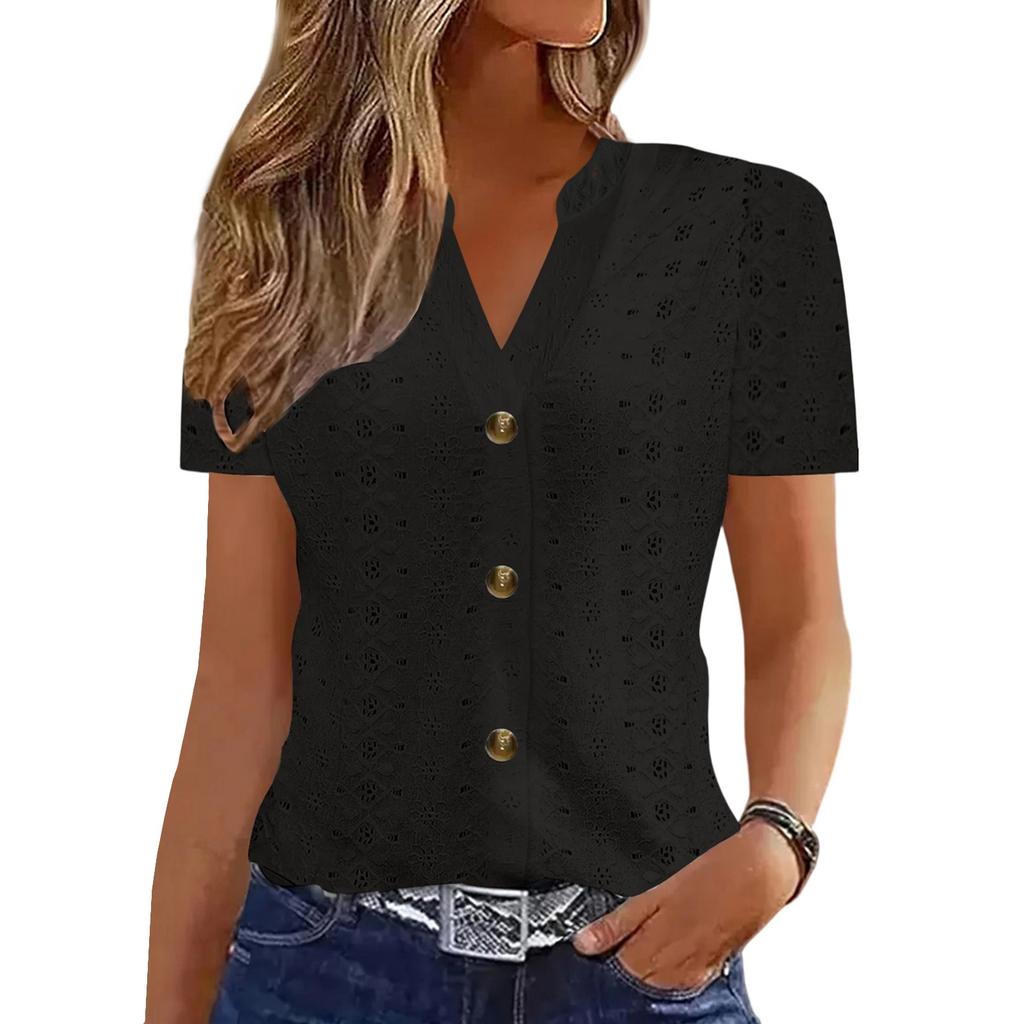 Womens Tops Dressy Casual V Neck Solid Color Short Sleeve Blouse  Casual Tops Summer Shirt