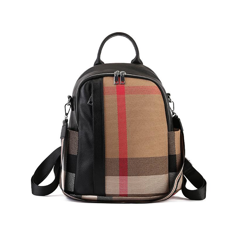 Light Luxury Schoolbag for Men and Women Large Capacity Color Matching Genuine Leather Backpack Fashion Hiking Bag Travel Backpack