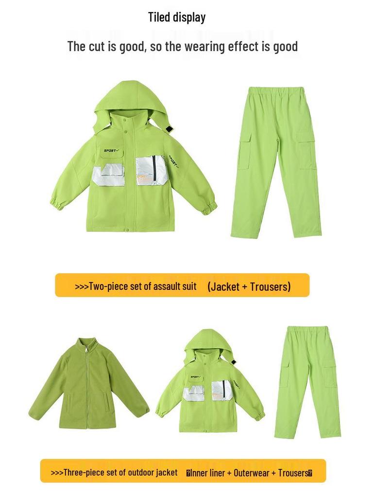 Kids' Thickened Ski Suit Set: Warm DuPont, Three-Proof Mountaineering Jacket for Boys & Girls, Primary School Students, Three-Piece.