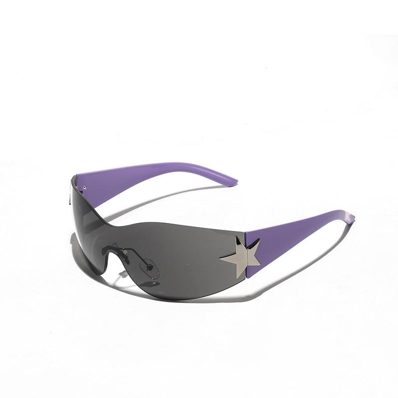 Glasses One-Piece Frameless Sunglasses Women'S Trend Personality Cycling Pentagram Sunglasses Men