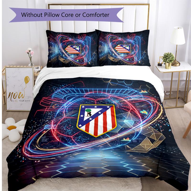 Set Biancheria da Letto 3 Pezzi con Stampa Atletico Madrid Morbido Delicato sulla Pelle Lavabile Copripiumino e Federe Set per Tutte le Stagioni Camera da Letto