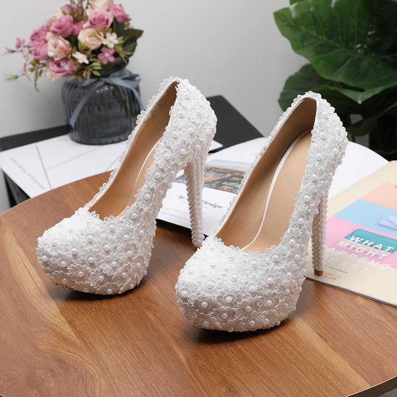 New Wedding Shoes, Lace High-heeled Wedding Shoes for Women, Stiletto High-heeled Large-size Water Table Shoes for Women