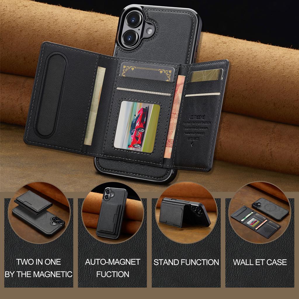 LC.IMEEKE L5 For iPhone 17 Magnetic Phone Case Leather Back Cover with Detachable Card Holder