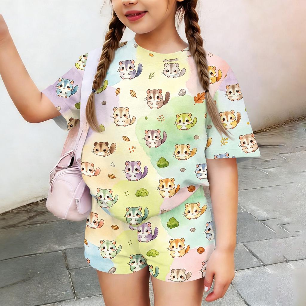 Kids Casual Short Sleeve Top and Shorts Set Lightweight Soft Fabric Animal Print Summer Outfit for Toddlers and Children