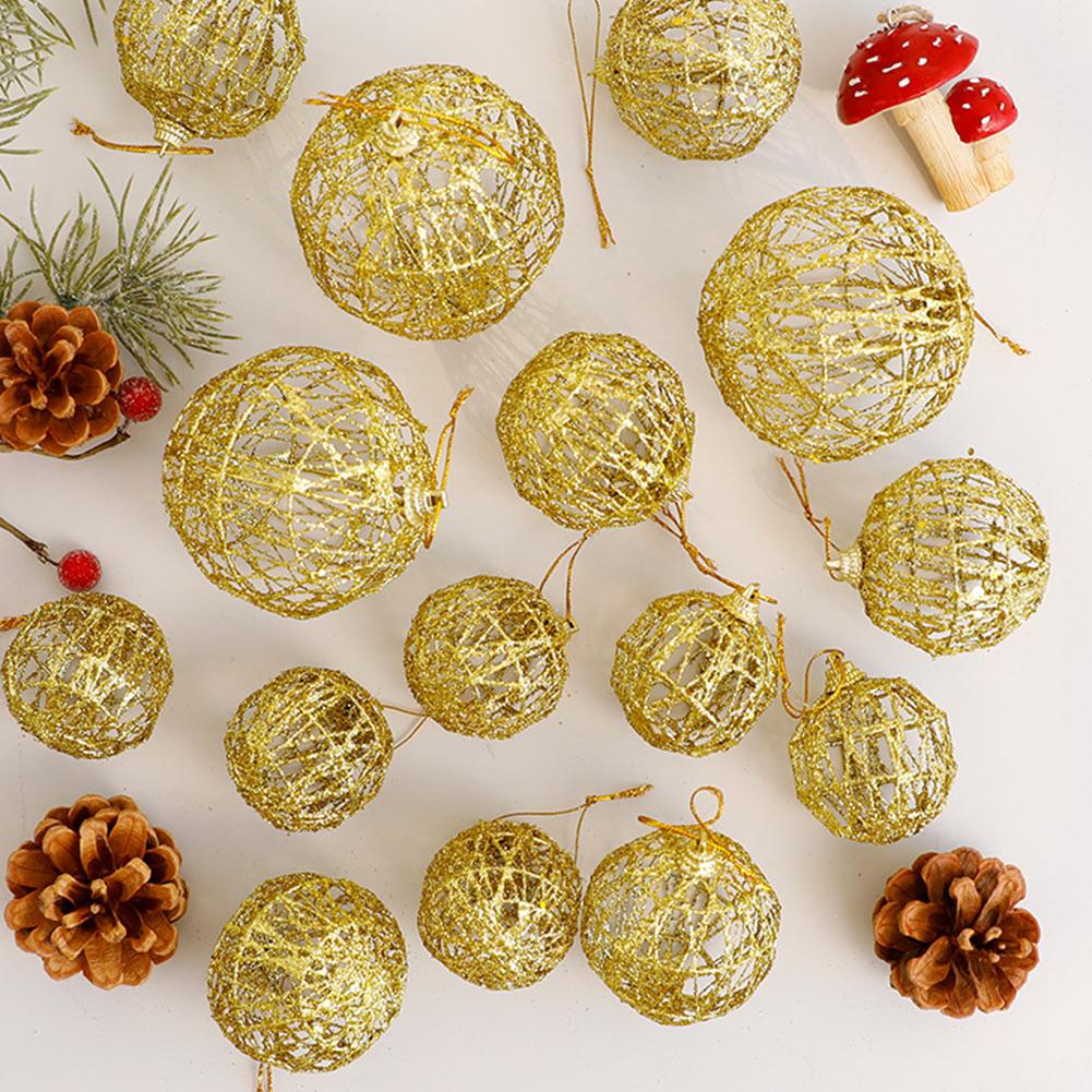 Gold Ball Baubles Christmas Gold Glitter Iron Wire Ball Vintage Christmas Tree Decor Hanging Christmas Gift Wrap Embellishment