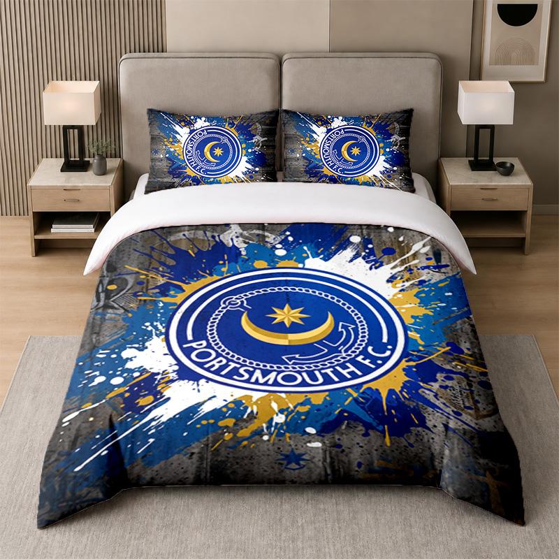 3Pcs Bedding SetPortsmouth FC Soft Bed Sheet and Two Pillowcases Home Bedroom Decor