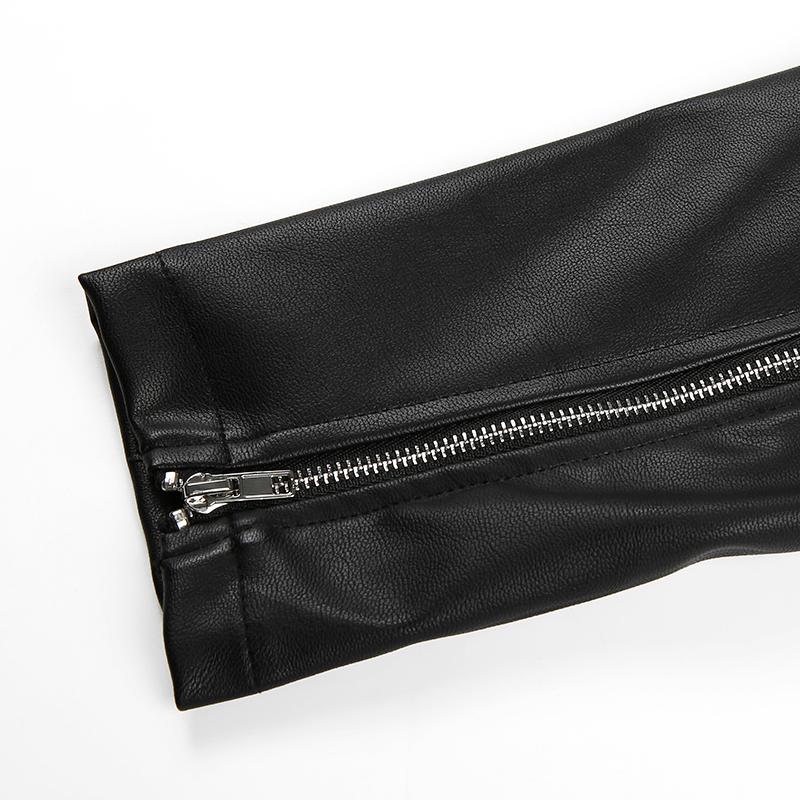 PU-Jacke aus Kunstleder, abgeschnittene Oberbekleidung für Damen, schwarzer Mantel, langärmeliger Mantel, Ketten, Frühling und Herbst