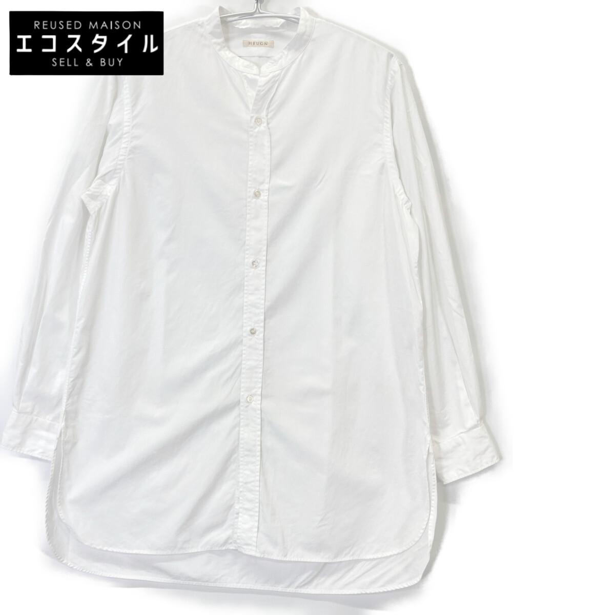 

HEUGN SHIRT003 White Rob Cotton Poplin Band Collar Shirt tops 2 whiteUsed