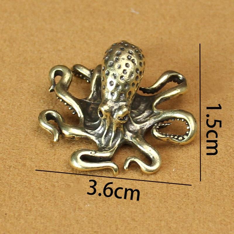 Pure Copper Octopus Statue Vintage Brass Lion Fox Figurines Desktop Feng Shui Ornament Miniatures Antique Tea Pet Crafts
