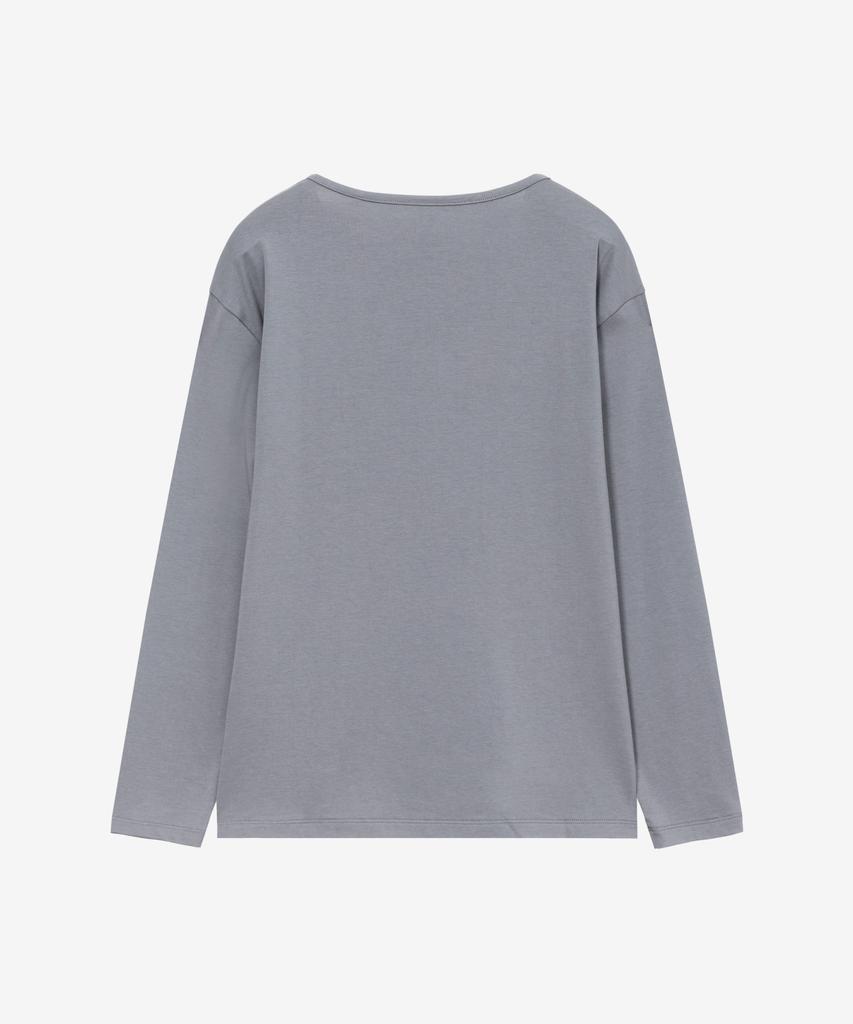 BASIC HOUSE Women'S Flowy Spandex U-Neck Oversized Long-Sleeve T-Shirt Dark Gray