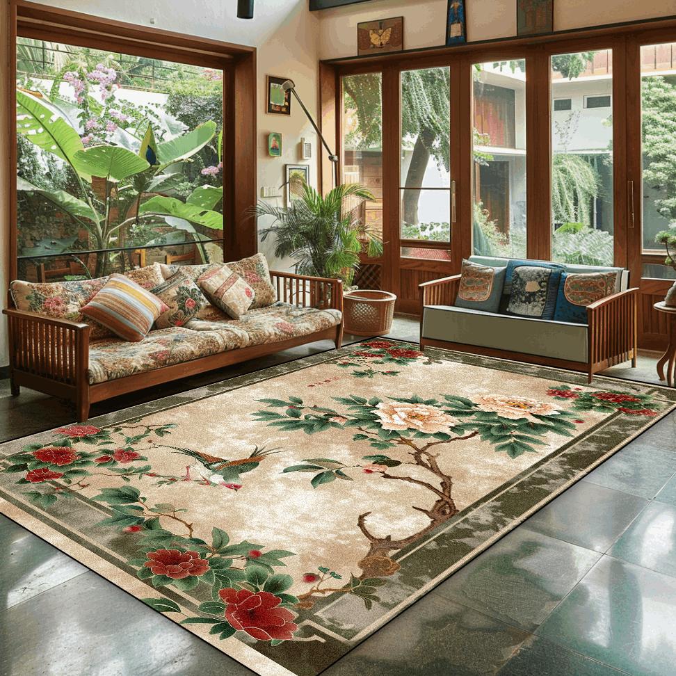 Chinese Style Home Decoration Carpet Living Room Retro Flower Carpets Hall Sofa Chair Floor Mat Bedroom Cloakroom Large Rugs