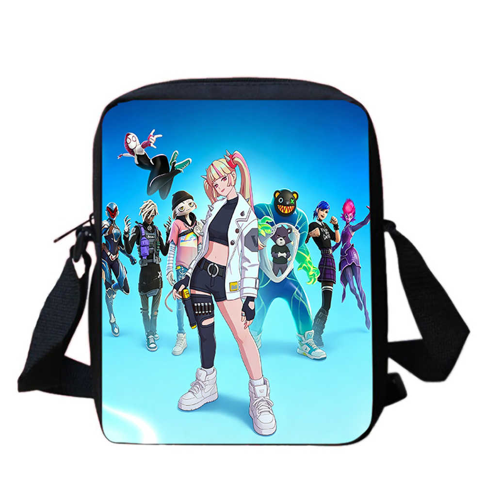 Cute Fortnite Cartoon Shoulder Crossbody Bag, Unisex Kids Aged 6-14 Portable Printed Small Bag for Daily School Travel Use
