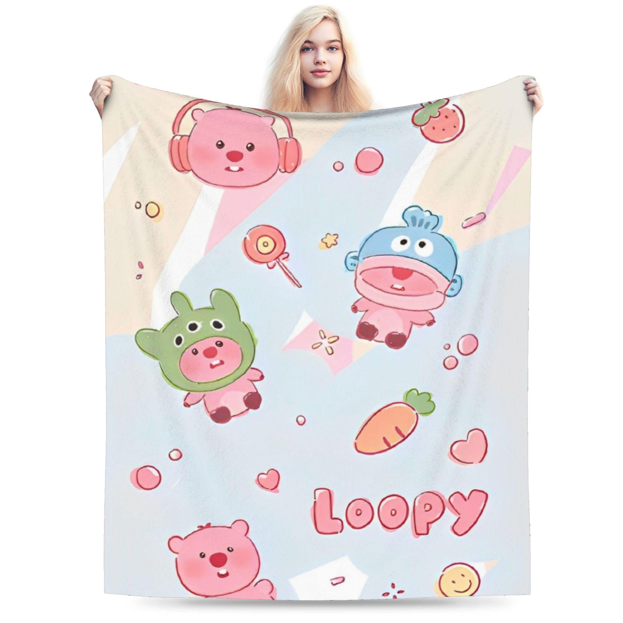 

Cute Loopy Blanket Pink Beaver Pororo Fuzzy Funny Breathable Throw Blanket for Home Restaurant Autumn/Winter 200x150cm 80x60in