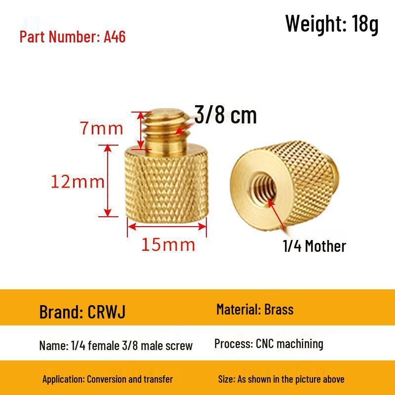 1/4 to 3/8 M4 M5 M6 M8 Screw Adapter for Tripod, Pan/Tilt Camera, Hot Shoe Mount & Light Stand