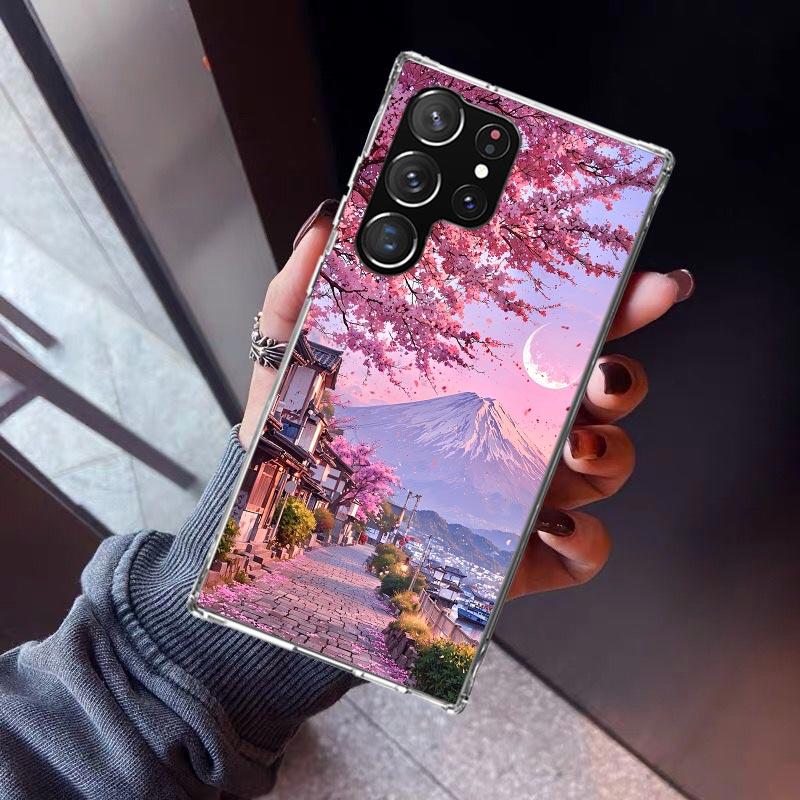Japanese Cherry Mount Fuji Phone Case For Samsung Galaxy S26 S25 Edge S24 S23 Ultra S22 Plus S21 S20 FE Soft TPU Back Cover Fund