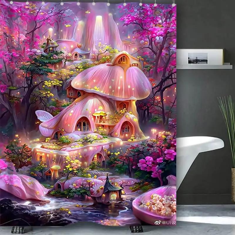 Dream View Cottage Bathing Curtain Bathroom Shower Curtain Waterproof With 12 Hooks Home Deco Free Ship