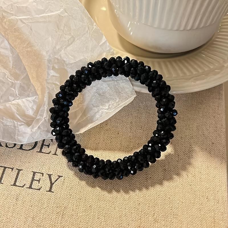 2pcs Exquisite Crystal Beaded Hair Ties for Women, Bun Style, Elegant Bracelet, Rhinestone Ponytail Holders, Hair Additions, Elastic Bands