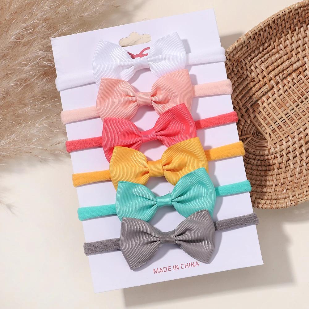 5/6Pcs Girls Solid Color Bowknot Headband For Baby Kids Grograin Ribbon Headwear Hair Bands Infant Hair Accessories